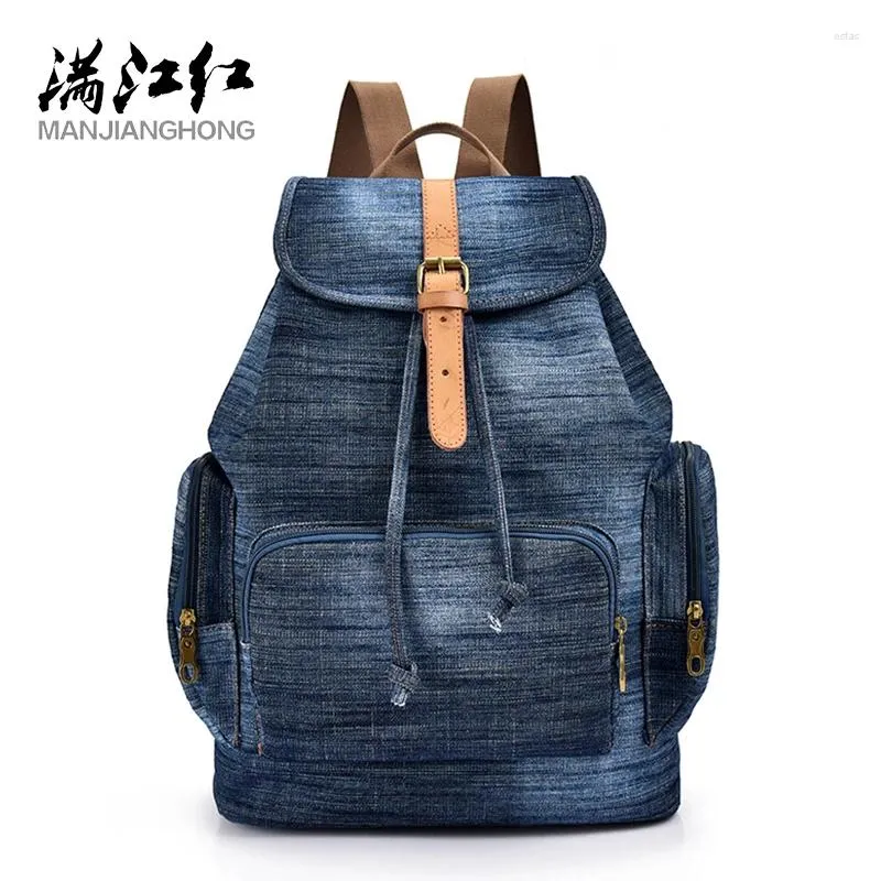 Backpack MANJIANGHONG Canvas Denim Girls Multi-Function Bag Man Fashion Simple Travel Bags More Pockets Unisex