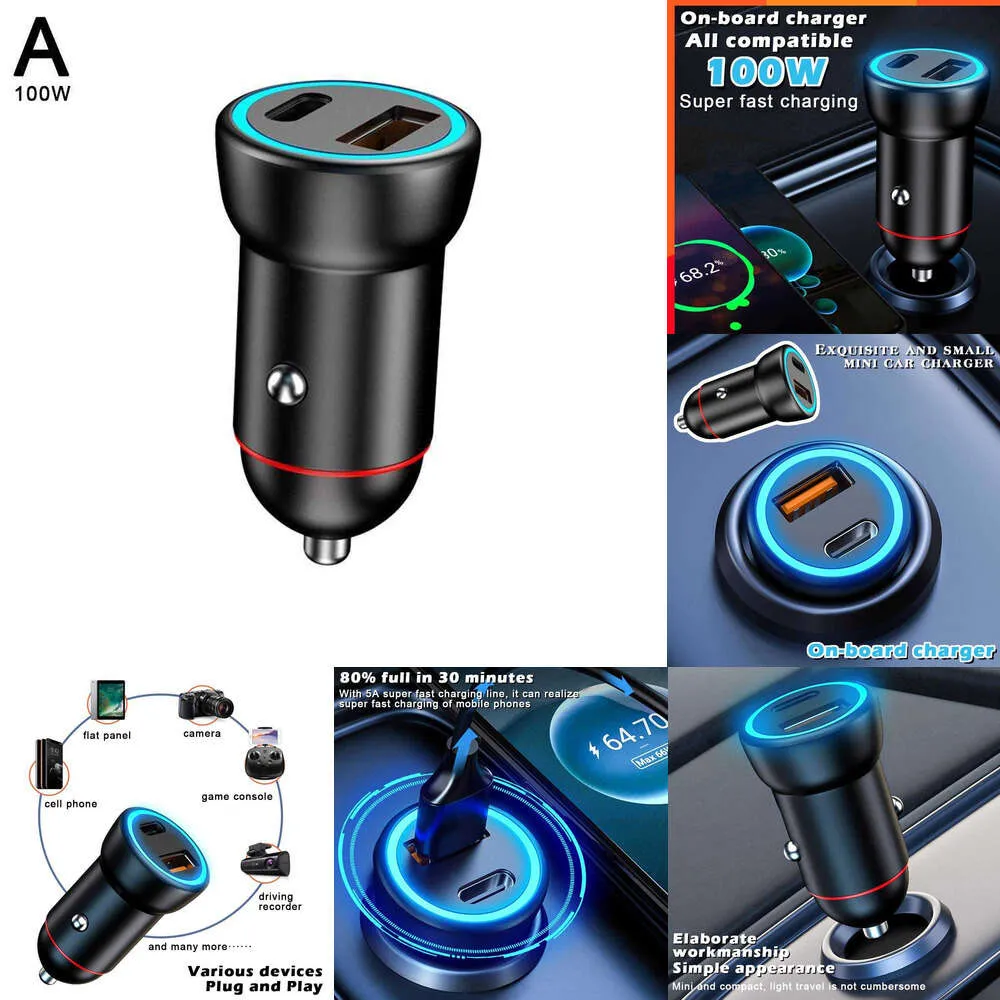 2024 USB-billaddare 22.5/100W 2-port Fast Charging Adapter Multi Function Mini Hidden Car Charger Compatible för de flesta bilar x5i6