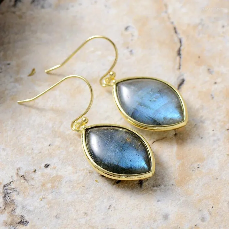 Stud Earrings Vintage Natural Stones Marquise Labradorite Dangle Woman Drop Ethnic Semiprecious Stone Designer Crystal Jewelry Gifts