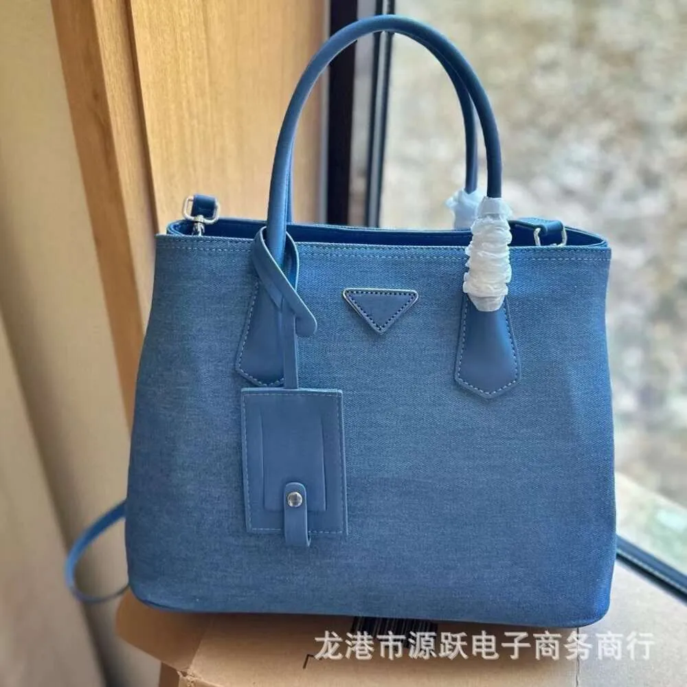 Akşam çantaları bronzlaşma denim vintage el kaldırılmış ters üçgen şık mavi tote çanta, alışveriş kadın çok yönlü crossbody çanta