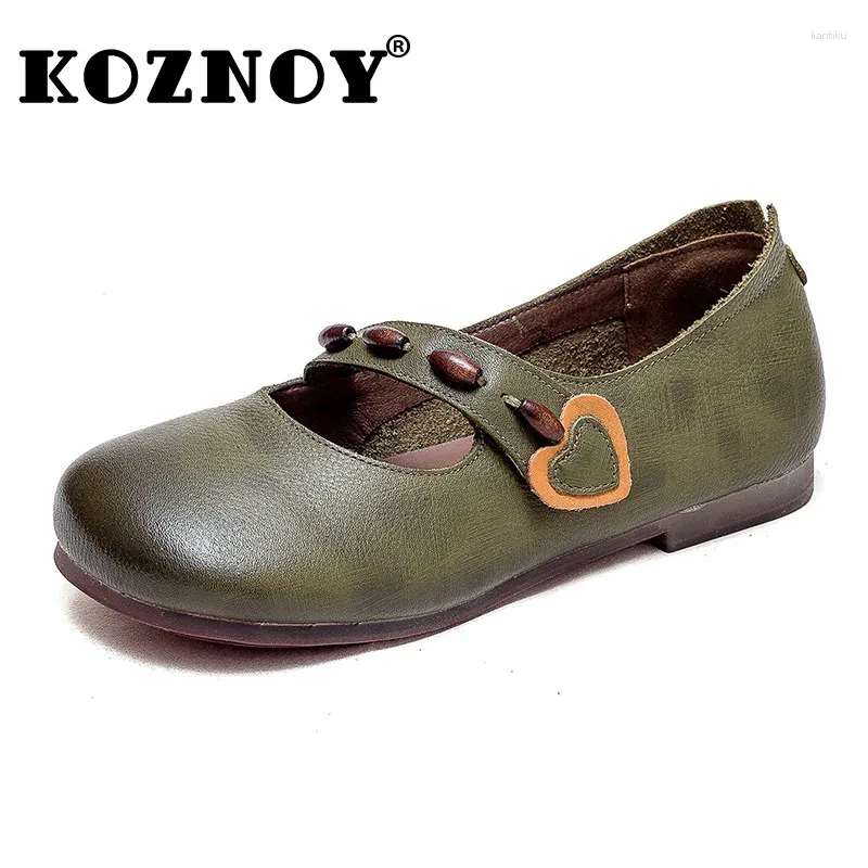 Zapatos casuales Koznoy 1cm 2024 Genuine Leather hueco novedoso Mujeres étnicas Moccassin Soled Flats Hook Lofa Summer Round Toe COMFY