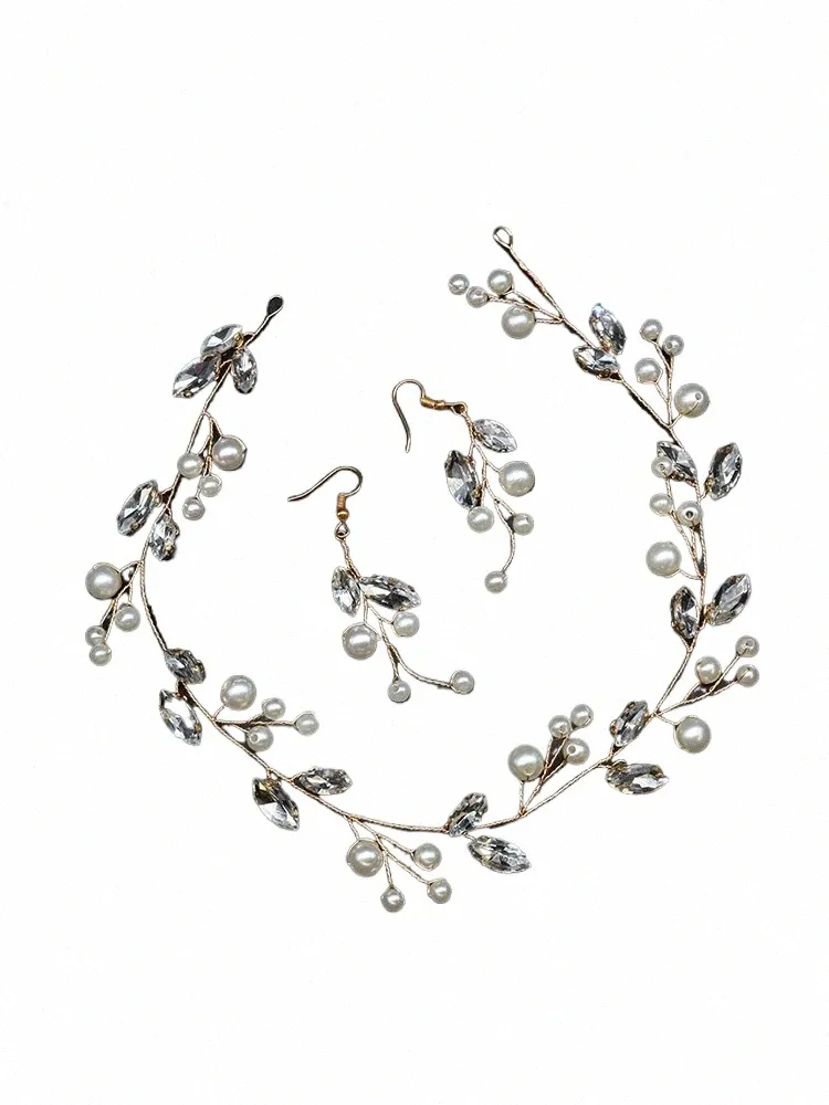 Peli di nozze dorate Accorie e orecchini per la testa per le perle della sposa Rhineste perle fatte a mano Bridal Hairband S3TG#