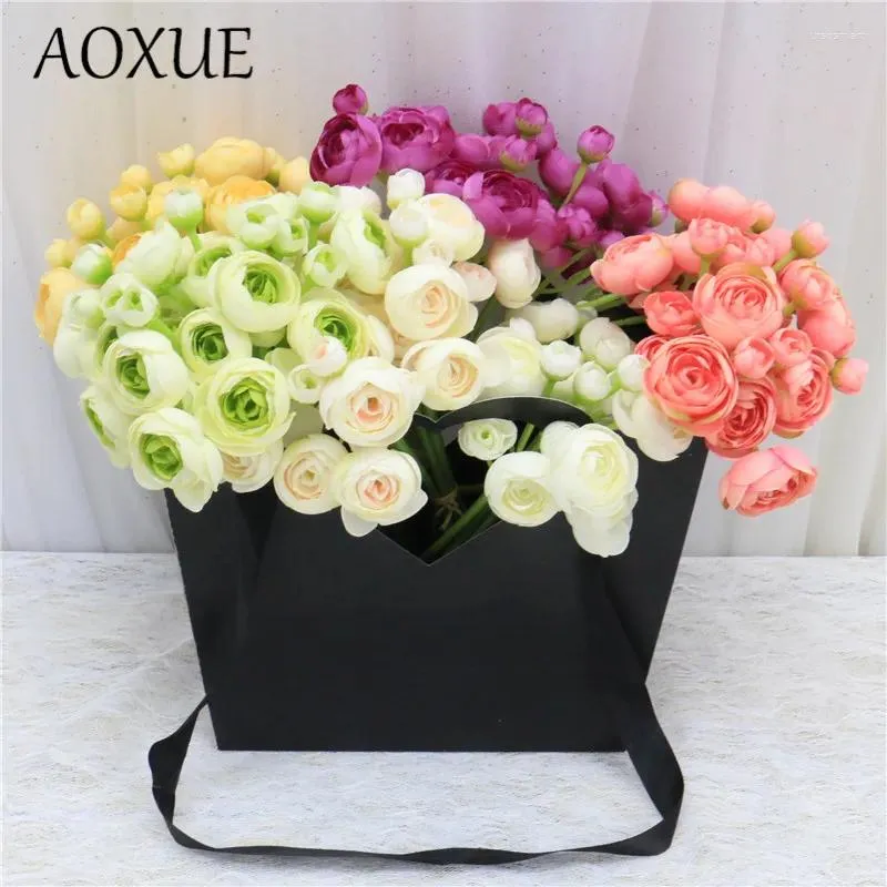 Dekorativa blommor Aoxue 1 PC Kraft Paper Bag Diy Flower Box Gift Bouquet Shop Supplies Wedding Home Decoration Artificial Fake