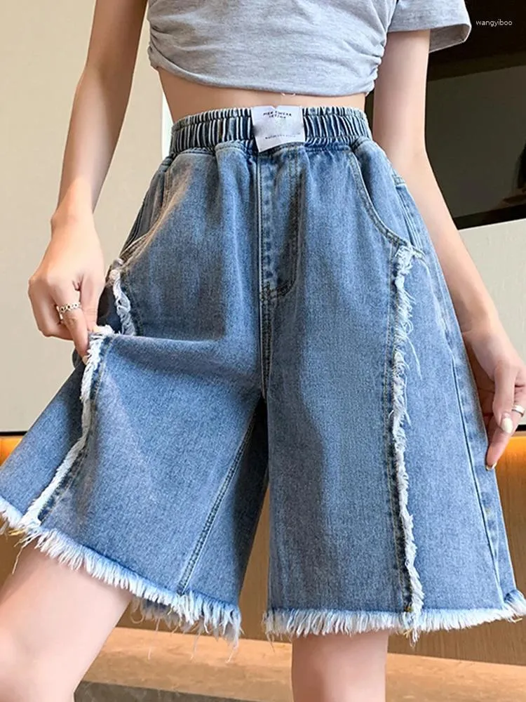 Women's Jeans M-6XL Leisure High Waist Loose Wide Leg Ragged Edge Denim Shorts 2024 Summer Fashion Clothing