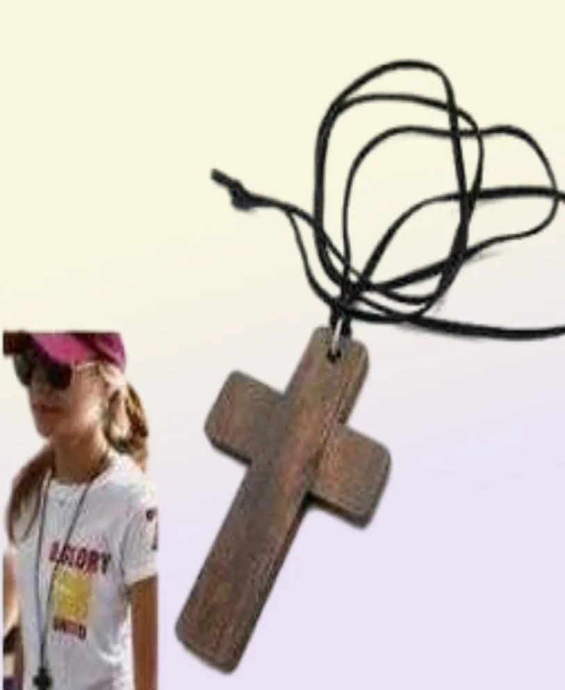 Necklace Cross Vintage Wooden Jewelry Pendant Simple Wooden Cross And Leather Rope Charm Wedding Women Necklace Sweater Chain3985059