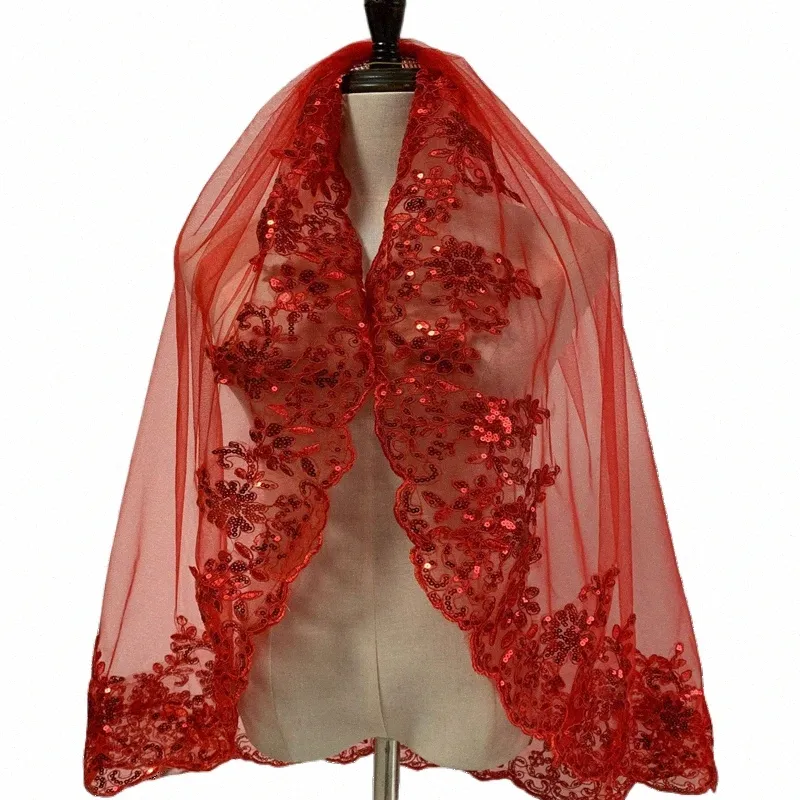 paillettes corti in pizzo rosso velo da sposa veu de noiva sexy wedding Accories mariage one-layer de noiva velo t3d2#