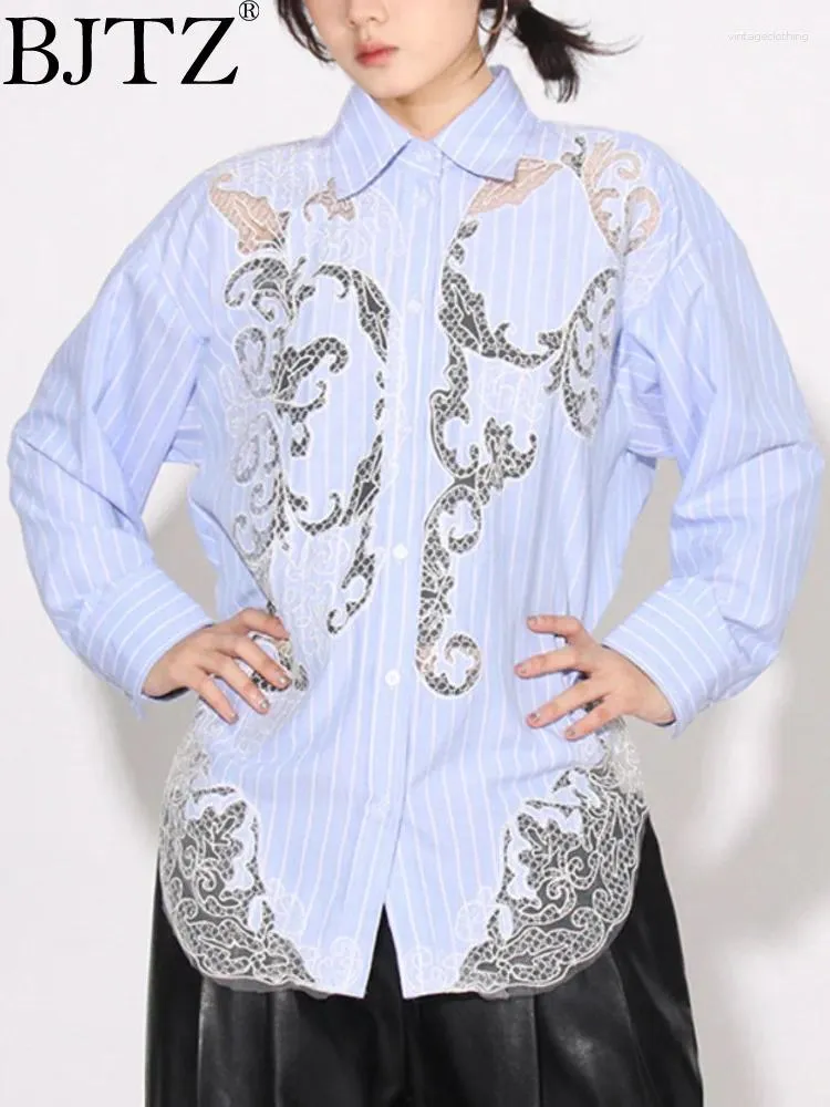 Bluzki damskie BJTZ 2024 Spring elegancja Mała i unikalna design haftowana koronkowa luźna wszechstronna koszula dla kobiet HL277