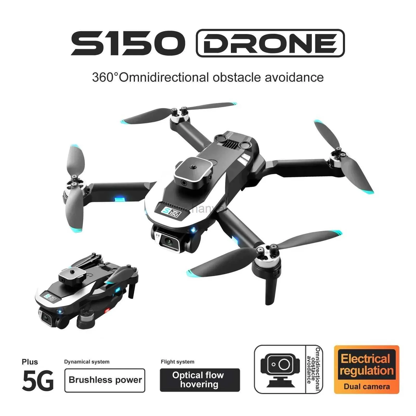 Drones S150 RC Drone 4K HD Dual Câmera Profissional Fotografia Aérea de Evitar Obstáculo Pravento Plano de Controle Remoto sem escova 240416