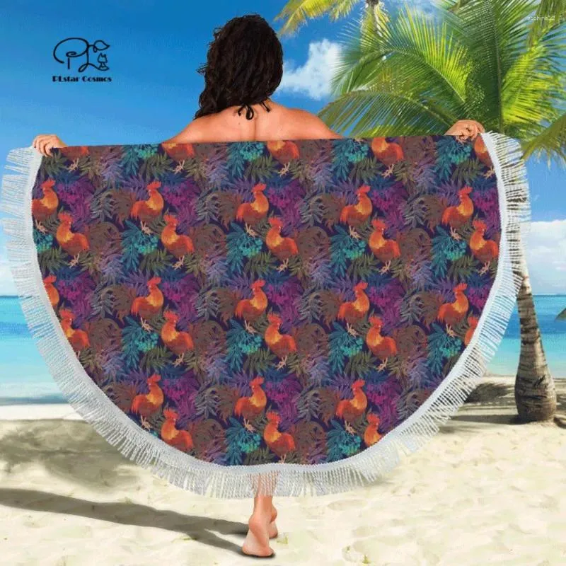 Towel Rooster Est Beach Shawl Fast Drying Swimming Gym Camping Big Round Yoga 3D All Over Printed