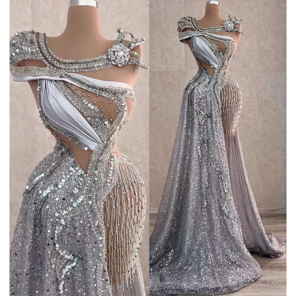 عربية جديدة Aso ebi Sparkly Silver Silver Silverious Varcious Varch Dresses Crystes Crystals Evening Party Second Arteption Disparty Confagement Dragement Dragement Dragement