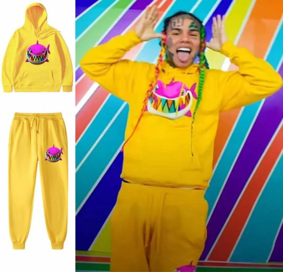 Men039s Bluzy Bluzy 6ix9ine Gooba Spodnie z kapturem Suit Hiphop Streetwear Velvet ciepłe miękkie spodnie Męskie Sporswear Spor1020199