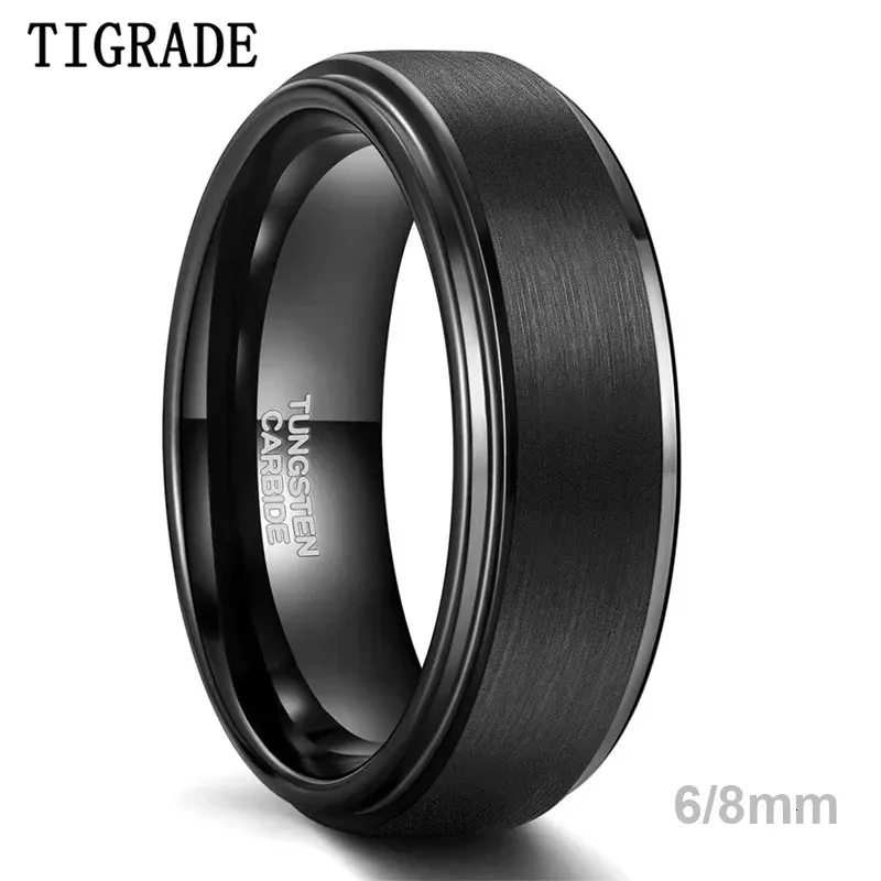 Tigrade 6/8mm Tungsten Carbide Ring Men Black Brushed Fashion Male Wedding Rings Vintage Engagement Band for Couple Unisex Band 240416