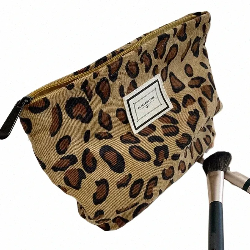 corduroy retro leopard tryck kosmetisk väska w väska kvinnor reser kosmetisk påse skönhet lagring fall utgör arrangör koppling väska p1nd#