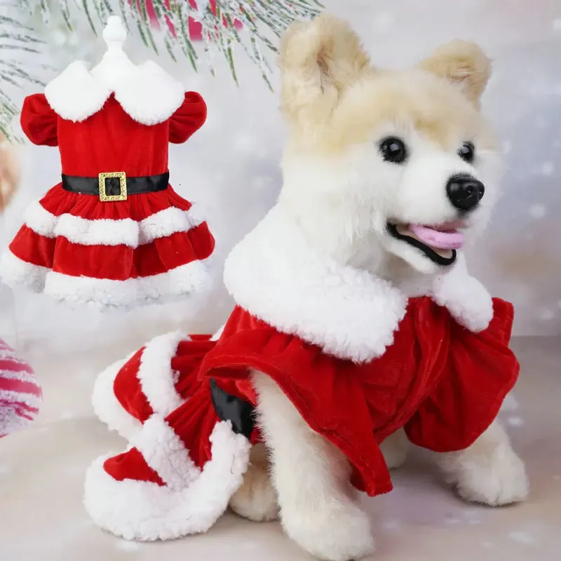christmas dresses for little dogs Outfits Small Festive Holiday Styles Dazzling Christmas light ruffle dog dress Holiday Dog Harness Dress -