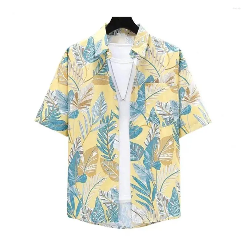 Camisas casuales para hombres Camisa impresa estampado de hoja de estilo tropical con tecnología seca rápida para vacaciones Top mangas cortas Fit