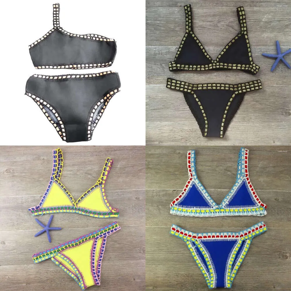 Bikini Kadınlar El Tığ İşaretli Örgü Patchwork Mayo Kadın Mayo Plaj Tatil Yuları Top Maillot Biquini Mayo Takımları