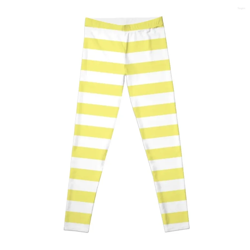 Active Pants Small YELLOW And WHITE Horizontal Stripes Leggings Tight Fitting Woman Clothing Fitness Womens