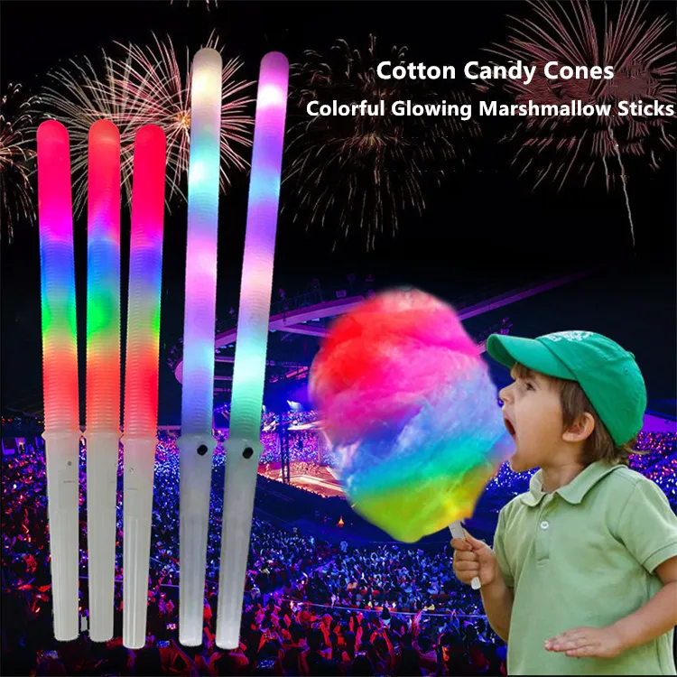 Party Gunst Led Light Up suikerspin Kegels kleurrijk gloeiende marshmallowsticks ondoordringbare kleurrijke marshmallow glow stick lt919