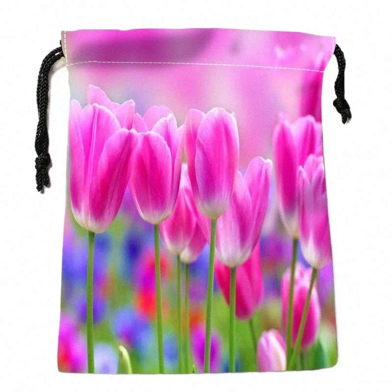 nice Custom Frs Tulips Printed Satin Storage Bag Drawstring Gift Bags More Size storage Custom Your Image 18*22cm z8EX#