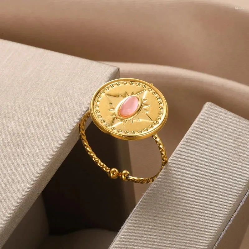 Pierścienie klastrowe Półprzezroczyste ryż ziarno księżyca otwarty biżuteria ze stali nierdzewnej Owalne klasyczny złoty kolor odpowiedni pierścionek dla kobiet mody