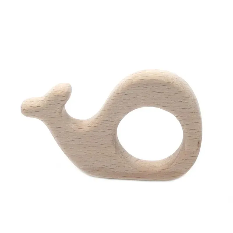 Beech Wooden Whale Natural Handmade Wooden Teether DIY Wood Personalized Pendant Eco Friendly Safety Baby Teether Toys