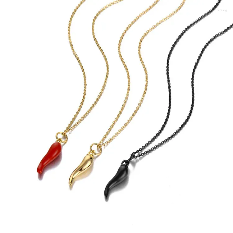 Naszyjniki wiszące złoto plisowane 316L ze stali nierdzewnej czerwonoczerwienia pieprz chili z łańcuchami łącząc kobiety biżuteria