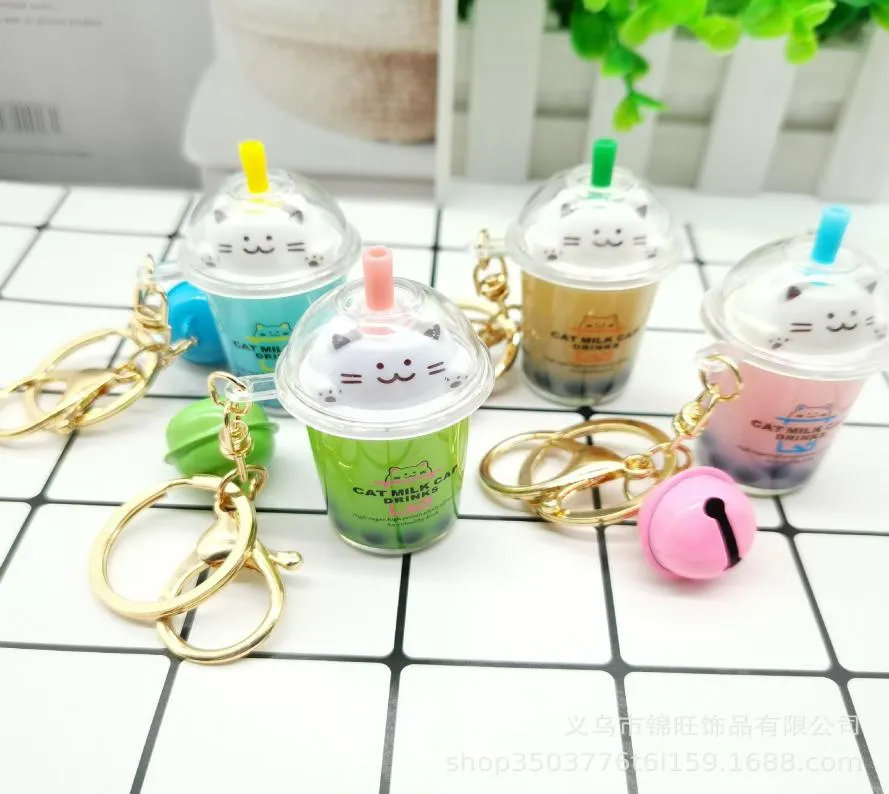 Tea Cup Keychain Pearl Cat Milk Cover Buckle Bag Small Gift Into Oil Pendant9550043