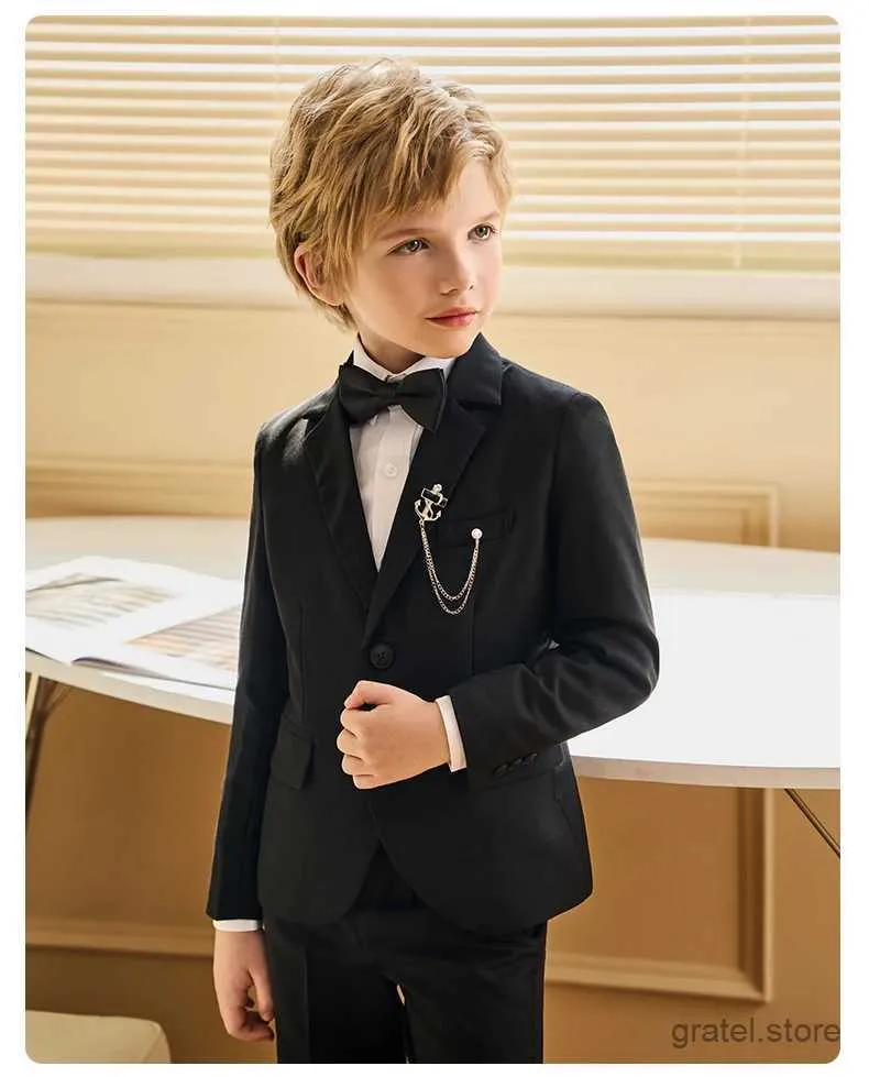 Garnitury dzieci czarny niebieski garnitur dla weselnych chłopców dziewczęta gospodarza ceremonii fortepianowej sukienka Tuxedo