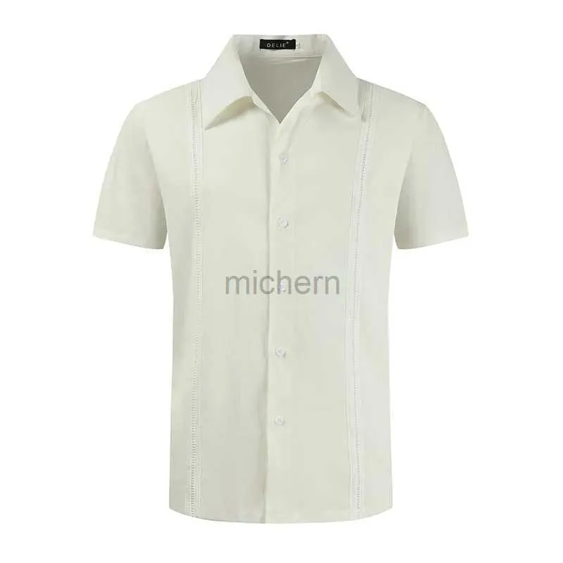 Casual shirts heren heren heren korte mouw linnen shirt cuban strand tops pocket guayabera mannen hippie button down mannelijke chemise homme 240416