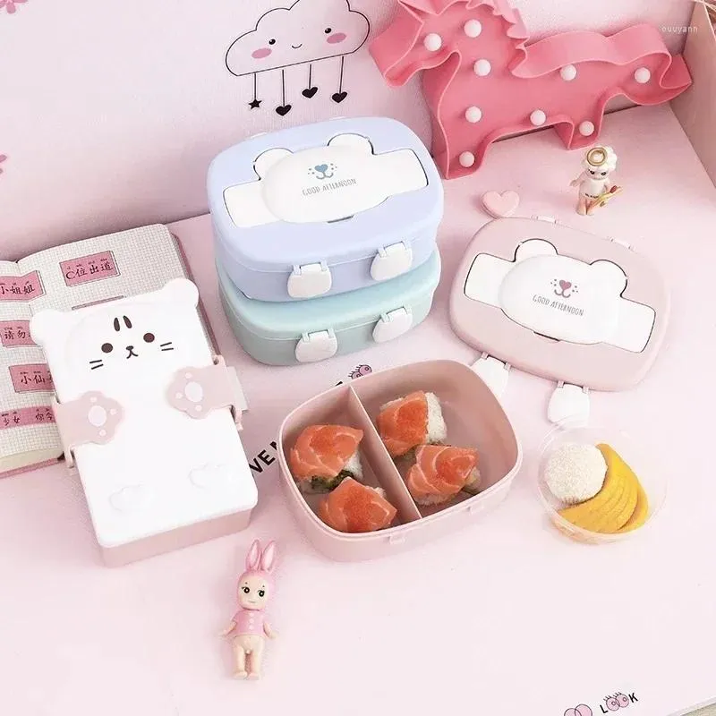 Dinware's Cartoon Bento Boxes Grade Kids Lunch Box Anti-Leckage en Anti-Scalding isolatie Opslag Microgolf Oven