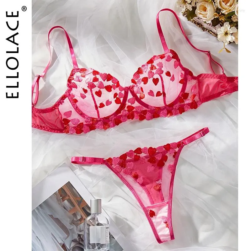 Ellaace Fantasy Lingerie Set - Embroidered Lace Bra and Seamless valentines day underwear for Romantic and Outfits