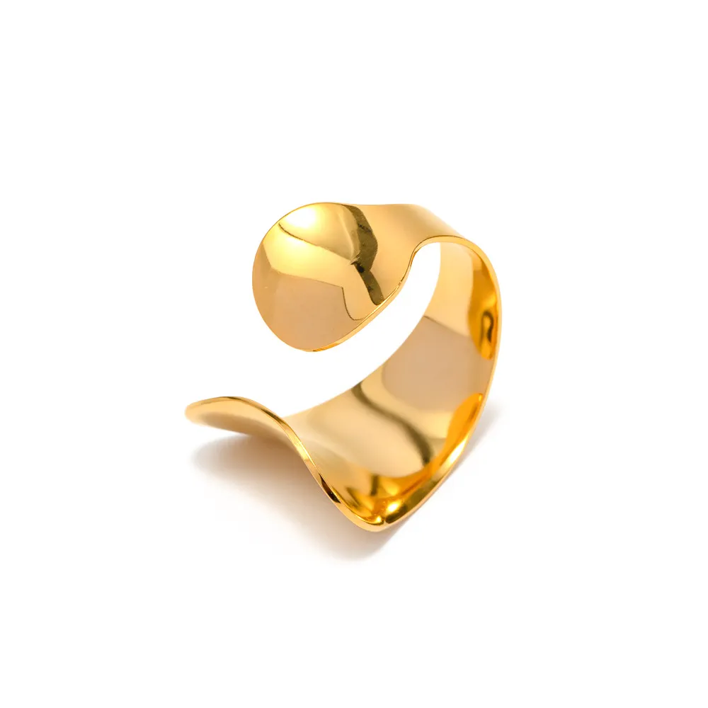 Anello aperto in acciaio inossidabile in oro 18K geometrico europeo e americano, anello aperto in acciaio inossidabile con non sbiadimento e design di nicchia, anello versatile