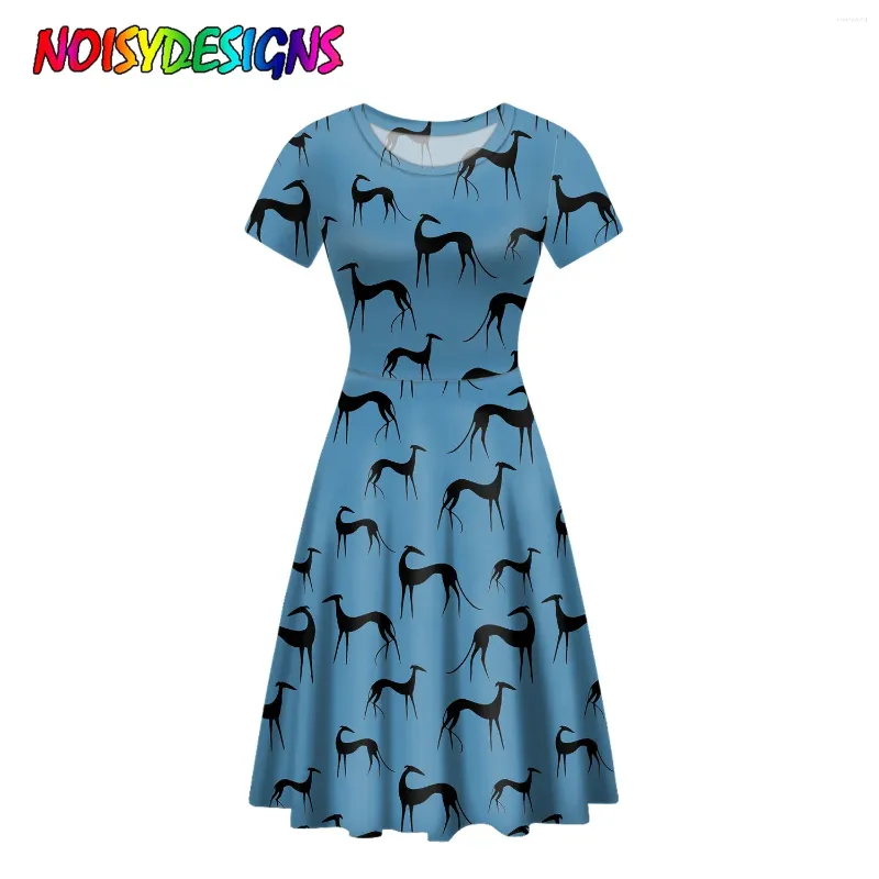 Vestidos de festa Noisydesigns Summer Manga curta Longo Maxi Beach Dress Dress Greyhound Dog Prints Mulheres Vestito casual da Donna