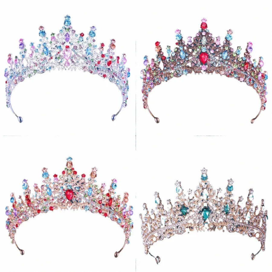 barokowy BRE kolorowy galaretka kryształowy opaska na głowę królewska królowa tiars impreza Wedding Hair Acries Rhineste Controse Diadem K89f#