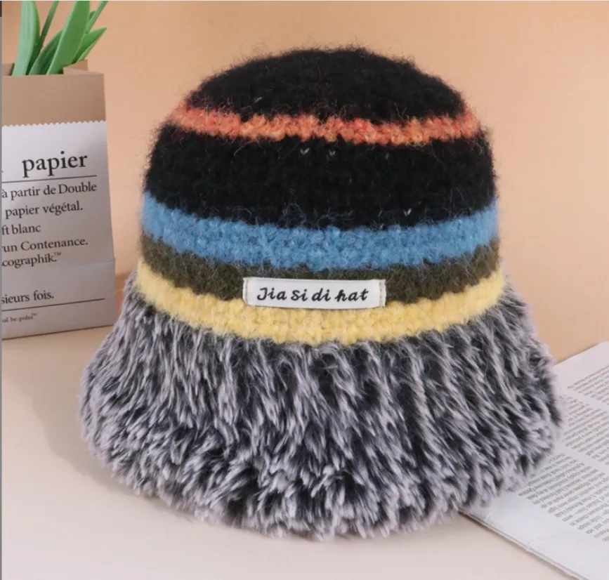 Weitkrempeln Hats Herbst und Winter Regenbogen Designer Eimer Hut Frauen Mütze Urlaubsdatum Brief Stickerei handgemachtes Strick Casquette Fashio Dhixl