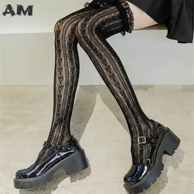 Sexy Socken Frauen süße Liebe gestreifte Spitze Lolita Knie High Socken süße Mädchen japanische College-Stil ultra-dünn sexy Maid Anime Strümpfe 2023 240416