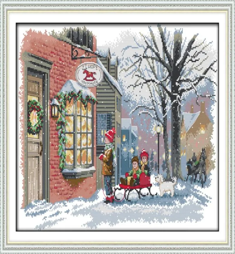 Auguri di Natale Snow Scenic Home Decor dipinto di pittura fatta a mano Cross Craft Strumenti da ricamo a ricamo