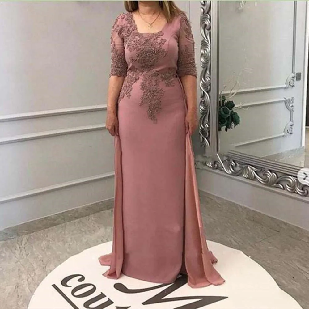 Del vestito da sposa madre con overskirt chiffon quadrata a mezza manica da sera a mezza manica abito da ballo ospite formale