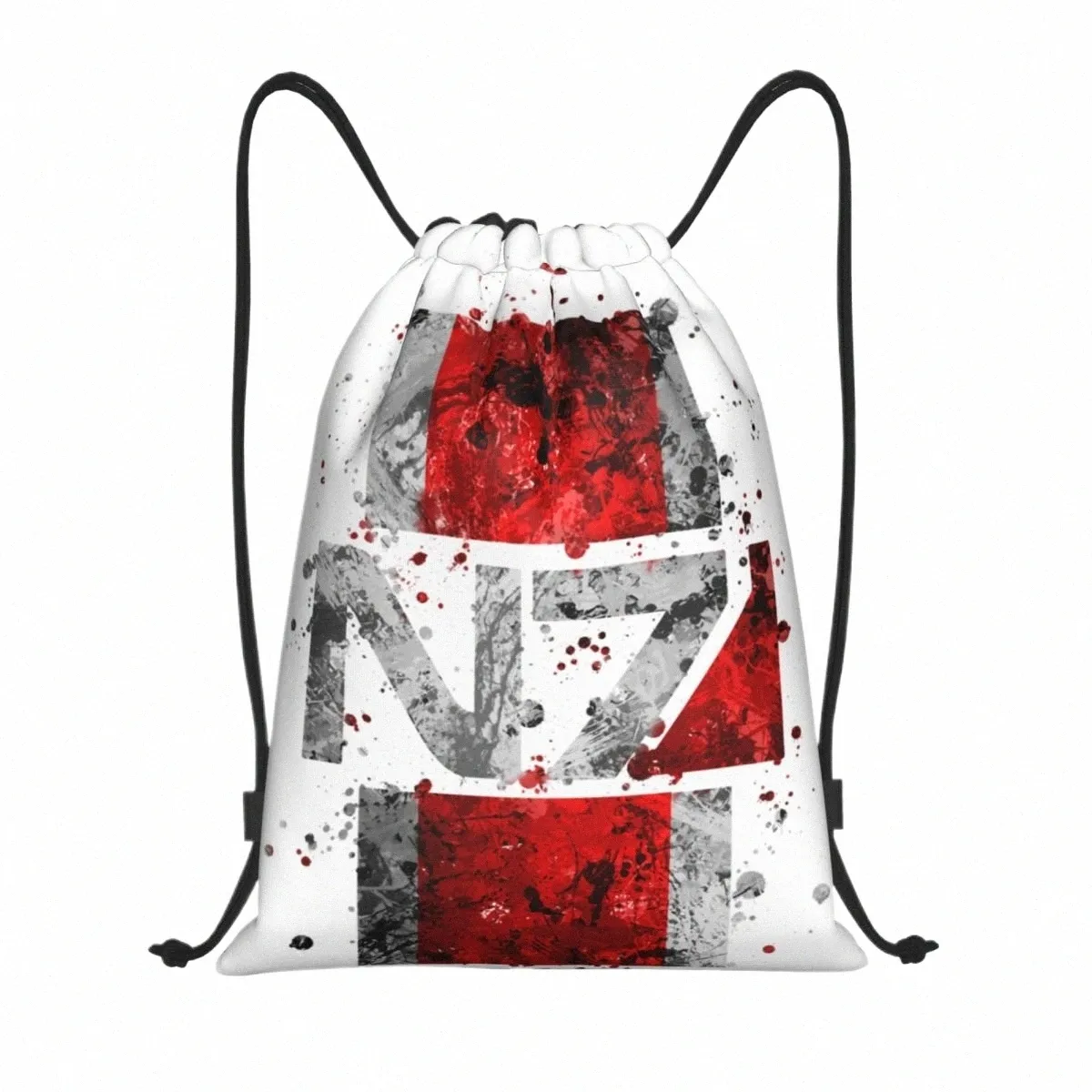 mass Effect N7 Emblem Splatter Drawstring Backpack Sport Gym Sackpack Portable Alliance Military Video Game Training Bag Sack M0pW#