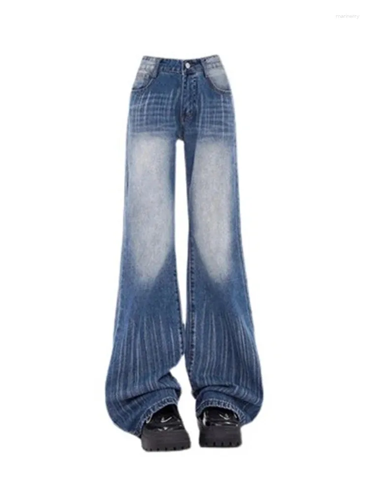 Jeans femminile 2024 pantaloni di jeans flare larghi ad alta vita in stile coreano in stile coreano y2k streetwear vintage blu pantaloni a campana harajuku