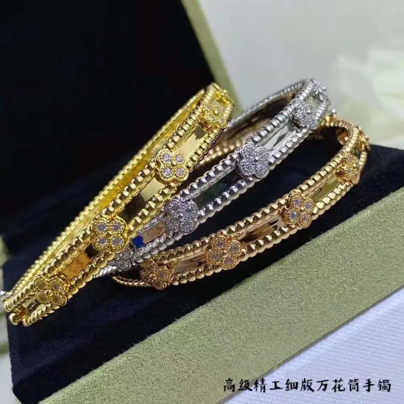 High Quality Luxury Bangle version Fanjia Clover Kaleidoscope Bracelet Womens Narrow Edition Diamond V Gold 18K Rose