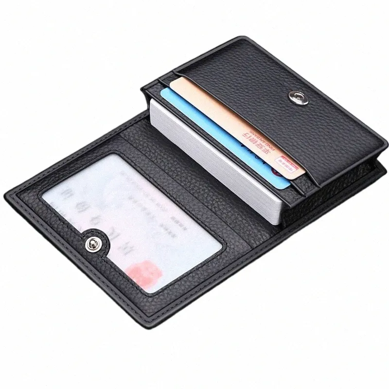 Nouveau portefeuille en cuir véritable 2024 Ultra-mince pli Unisexe Purse Credit Card ID VIP Bank Slim Sac Simple Busin Card Carte 49MF # #