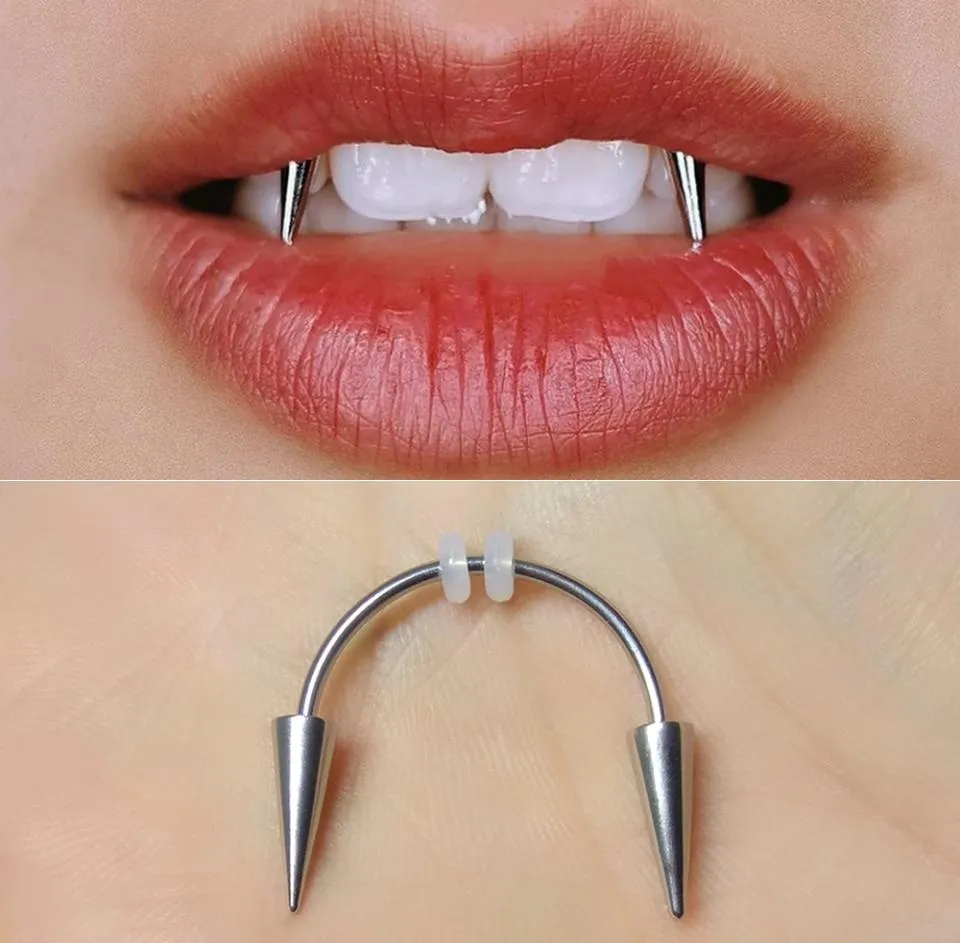 1PC Punk Dental Grills Dracula Septum Piercing Tiger Tooth Nail Stainless Steel C Rod Lip Ring Zomibe Vampire Teeth Decoration9664775