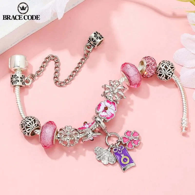 Charm Bracelets Brace Code Pink Pansy Blume Freundin Mädchen Kronperlen Armband String Direkt Mail Schmuck Geschenk