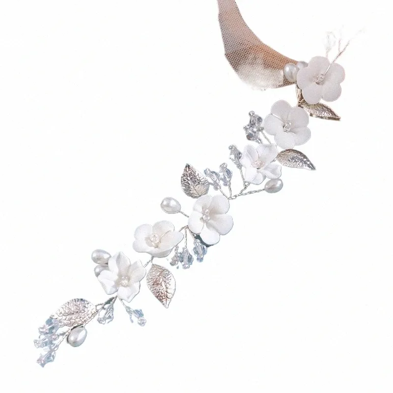 handmade Weave Wedding Bride Alloy Fr Leaf Shining Fancy Crystal Pearl Hair Bands For Women t1PU#