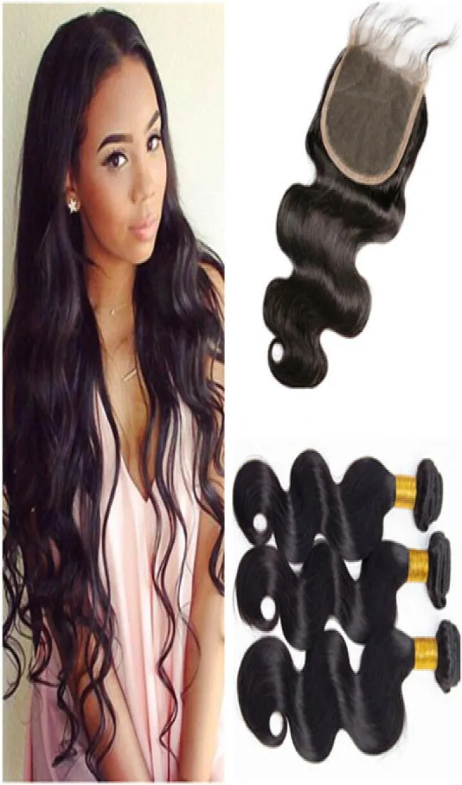 Malaysian Virgin Human Hair Bundles with Closure Body Wave Wavy 5x5 Lace Front Closure with Virgin Malaysian Human Hair Weaves 3 B5063222
