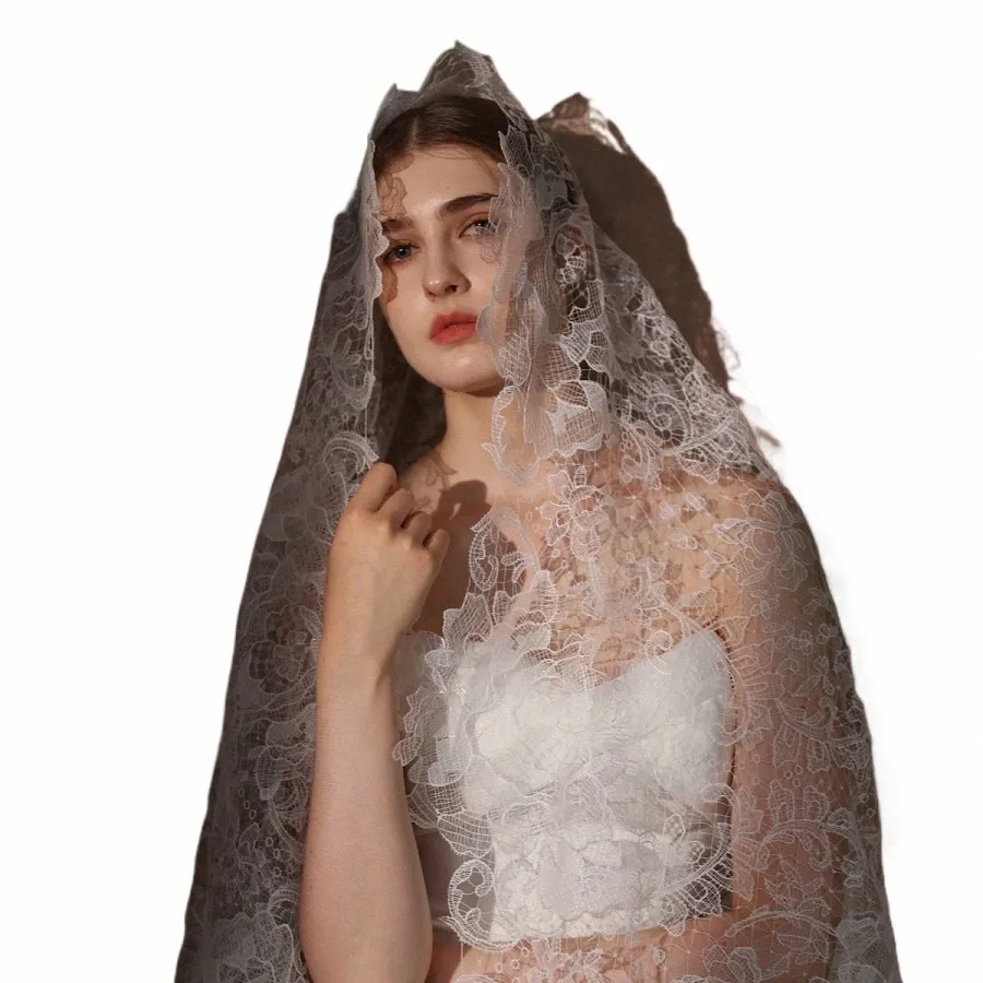 v311 High-end Wedding Bridal Veil One-Layer Hollow Out Lace White Lg Handmade Brides Veil Women Marriage Accories L9XY#