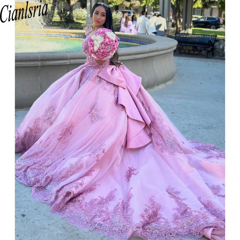 Sweet 16 Pink Ball Dontruct Dresses Quinceanera Offt Counter Prom Dons Vestido de 15 Anos Quinceanera