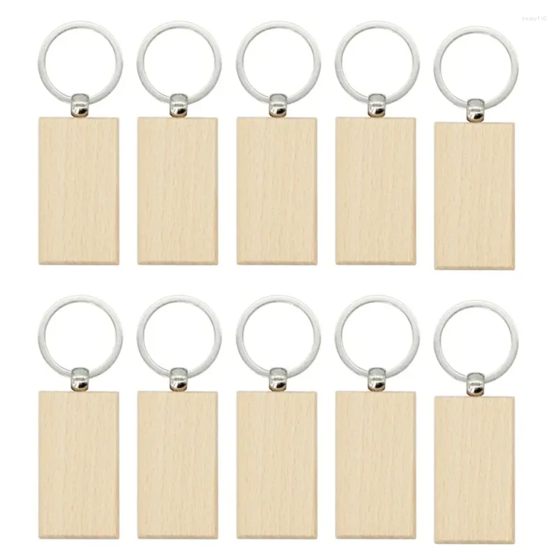 Schlüsselanhänger 10pcs Rechteckholzholz Blanks Holzschlüsselringe für Lasergeschenk geeignet