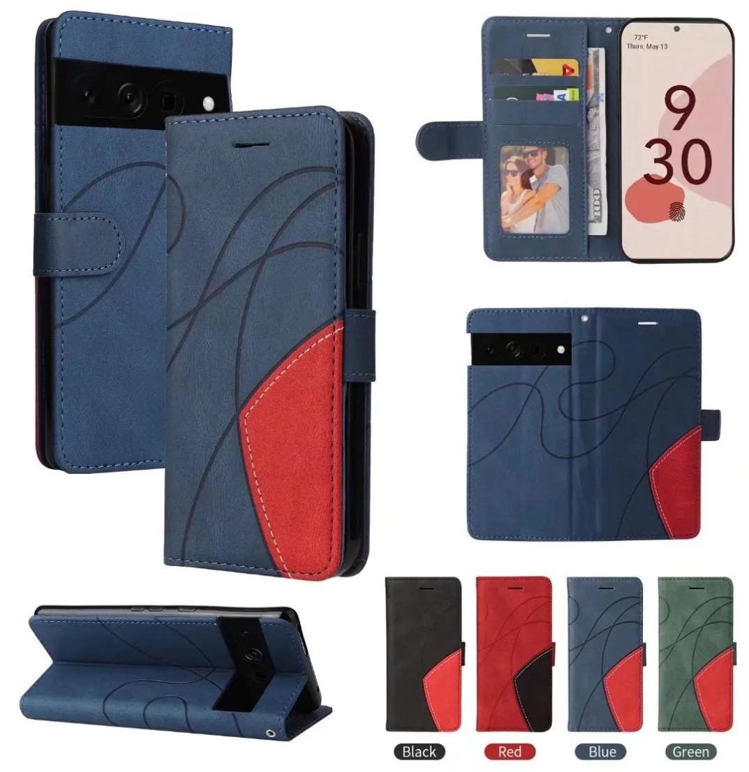 Contrasto Color Retro Leather Credit Card Card Slot Caset per Google Pixel 7 Pro 6 5A 5 Copertina telefonica stand conque501010763